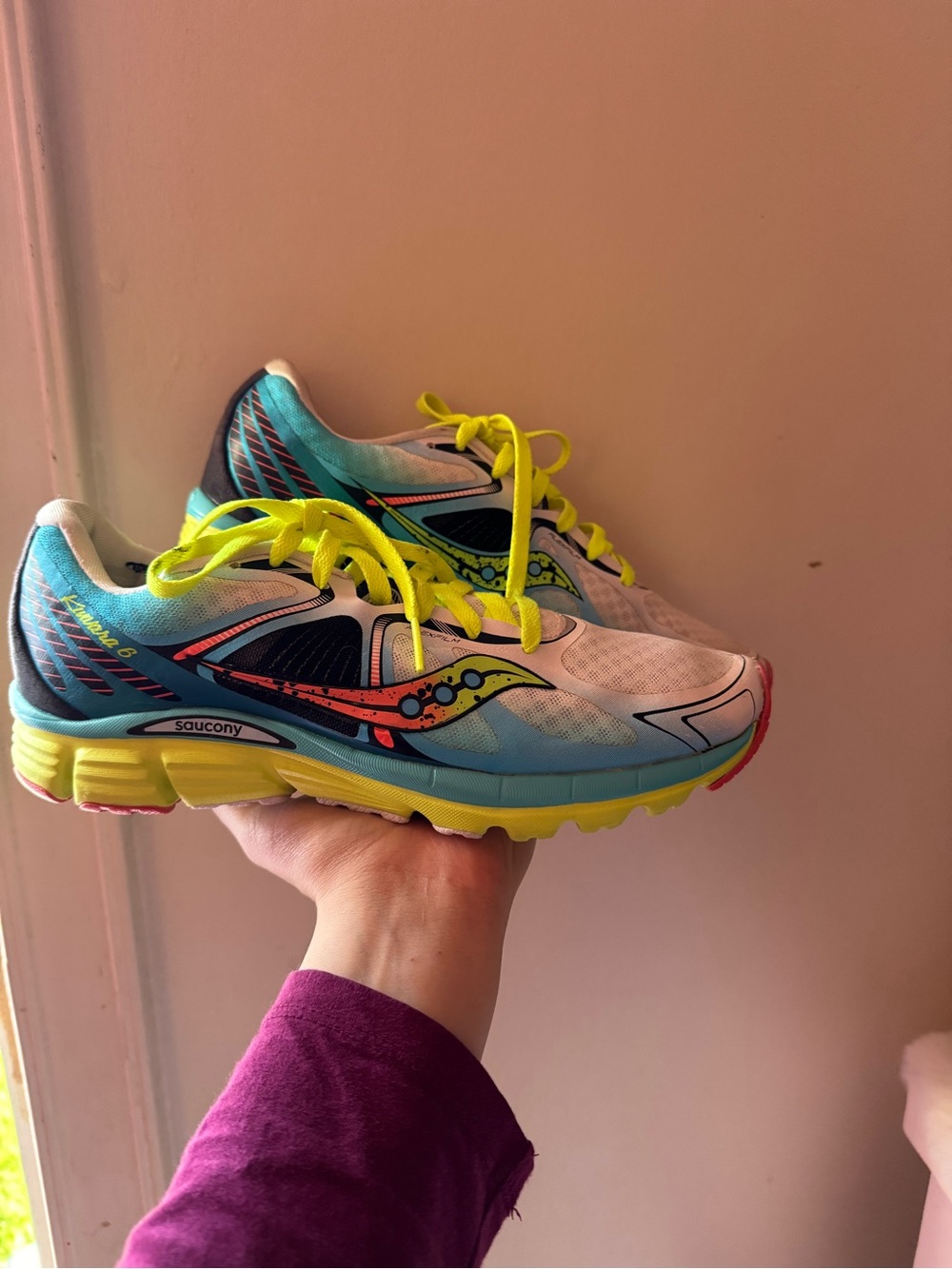 Saucony Kids Turquoise, Neon Yellow & White Athletic Sneakers